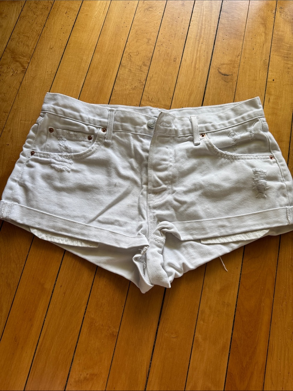 GRLFRND White Distressed Denim Short Shorts Adriana